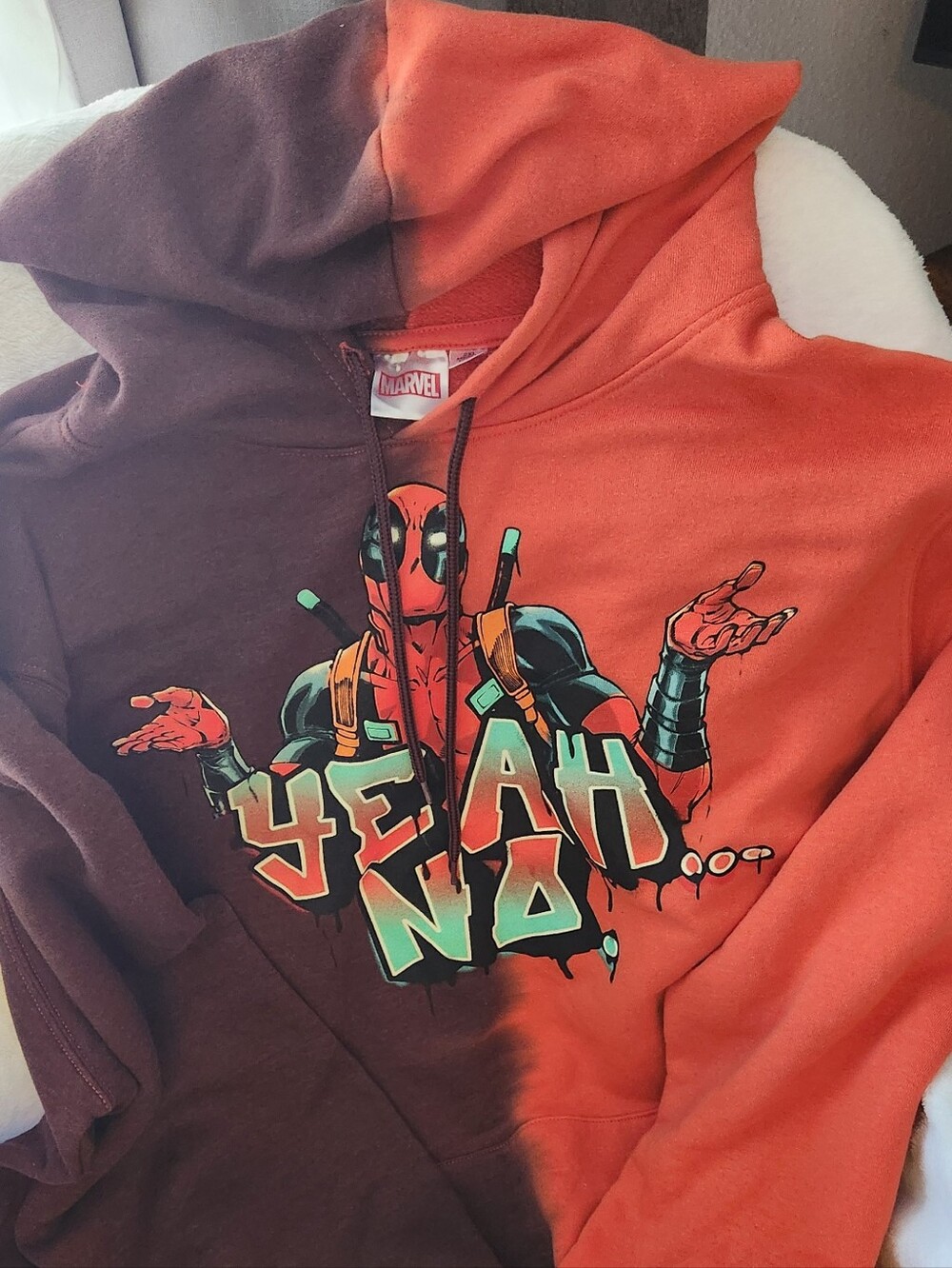 Marvel Two-Tone Orange and Brown Deadpool Zip-Up Hoodie